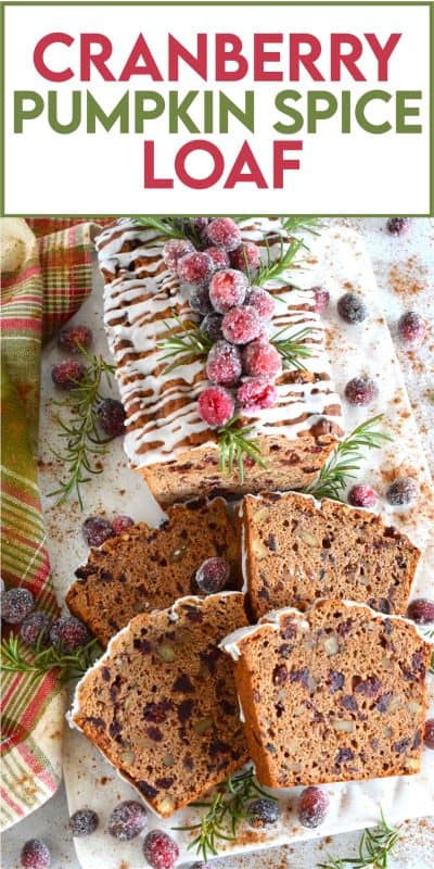 A thick slice of Cranberry Pumpkin Spice Loaf with a cup of hot tea is just the thing you need to boost your energy and spirits on a cold, autumn afternoon! Give me a good book, a comfortable chair, this loaf and some tea and I'm all set! Prepared with dried cranberries which has been soaked in strong tea, and loaded with pumpkin spice flavour, this loaf is both moist and delicious! #cranberries #cranberry #bread #loaf #pumpkin #pumpkinspice