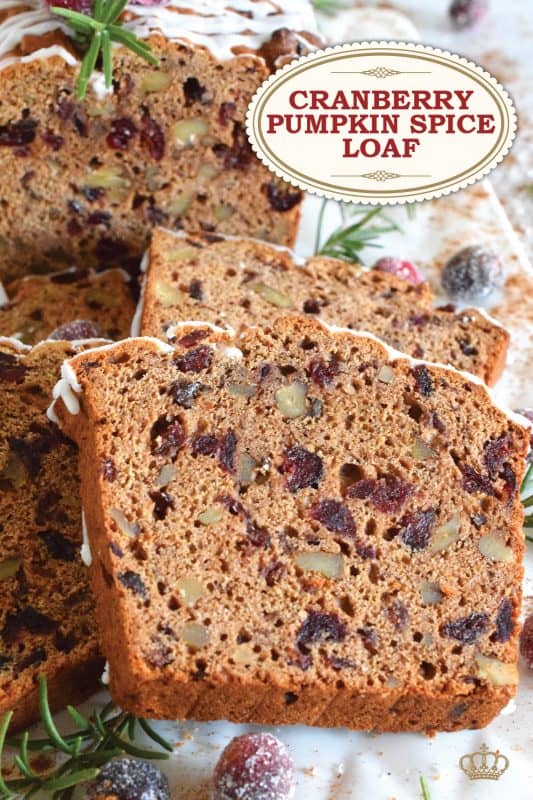 A thick slice of Cranberry Pumpkin Spice Loaf with a cup of hot tea is just the thing you need to boost your energy and spirits on a cold, autumn afternoon! Give me a good book, a comfortable chair, this loaf and some tea and I'm all set! Prepared with dried cranberries which has been soaked in strong tea, and loaded with pumpkin spice flavour, this loaf is both moist and delicious! #cranberries #cranberry #bread #loaf #pumpkin #pumpkinspice