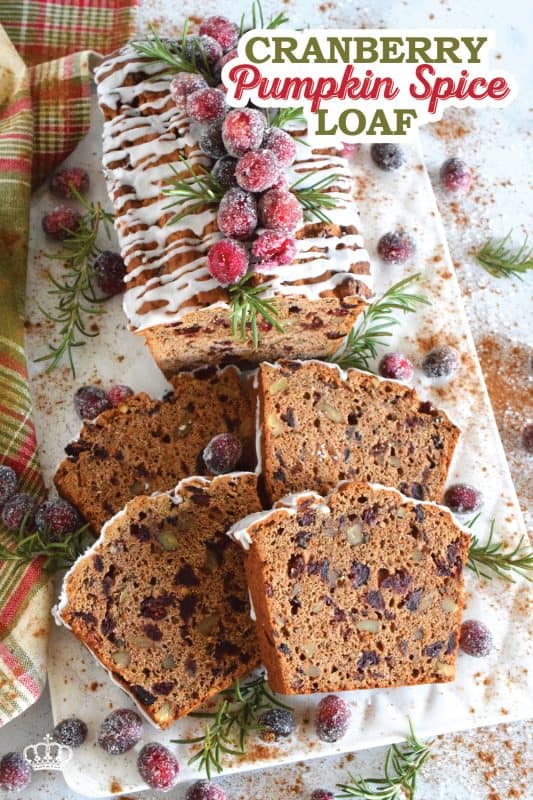 A thick slice of Cranberry Pumpkin Spice Loaf with a cup of hot tea is just the thing you need to boost your energy and spirits on a cold, autumn afternoon! Give me a good book, a comfortable chair, this loaf and some tea and I'm all set! Prepared with dried cranberries which has been soaked in strong tea, and loaded with pumpkin spice flavour, this loaf is both moist and delicious! #cranberries #cranberry #bread #loaf #pumpkin #pumpkinspice