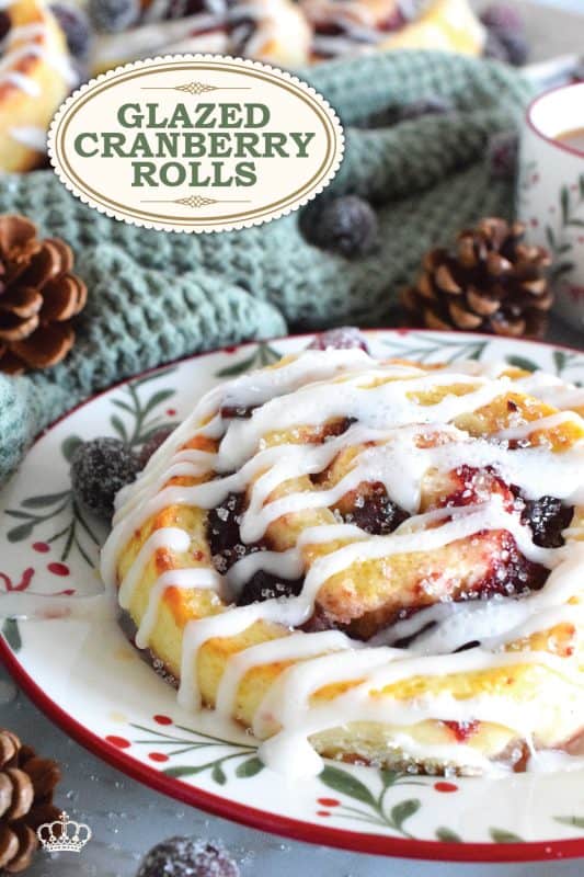 One of my favourite holiday ingredients, the delectably tart cranberry, is being put to great use today! These Glazed Cranberry Rolls are made with a light, biscuit-like dough and rolled with chunky cranberry sauce. Drizzled with a sweet glaze, these are absolutely delicious and very festive too! #cranberry #cranberries #glazed #rolls #brunch