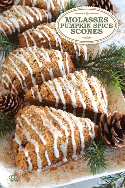 These scones are light and fluffy despite the quite noticeable flavour of the molasses and the plethora of familiar pumpkin spices. With a warming combination of cinnamon, nutmeg, ginger, allspice, and cloves, Molasses Pumpkin Spice Scones are sure to wake up your taste buds! #scones #pumpkinspice #pumpkin #molasses #fallbaking