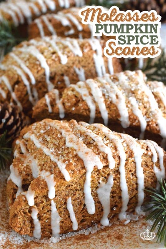 These scones are light and fluffy despite the quite noticeable flavour of the molasses and the plethora of familiar pumpkin spices. With a warming combination of cinnamon, nutmeg, ginger, allspice, and cloves, Molasses Pumpkin Spice Scones are sure to wake up your taste buds! #scones #pumpkinspice #pumpkin #molasses #fallbaking