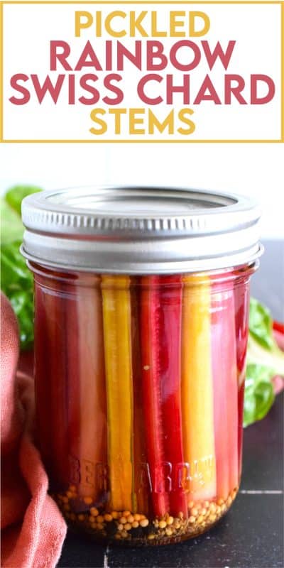 Oftentimes, swiss chard stems are discarded, but did you know you can pickle them and they retain a crunchy texture with a tangy, sweet, and vinegary flavour? I'm using rainbow swiss chard here, but any chard will do. Try wrapping one with salty ham for a quick charcuterie-like snack! #swisschard #stems #pickled #quickpickle #refridgerator