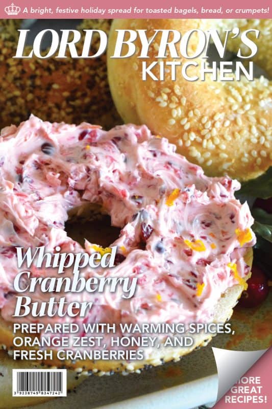 Fresh cranberries are combined with whipped salted butter, honey, cinnamon, nutmeg, sugar, and orange zest to create the most refreshingly delicious spread. Smear liberally onto toasted bagels, breakfast biscuits, or warm croissants. It's so good when melted into the nooks and crannies of an English muffin and topped with slices of crispy bacon! #butter #cranberry #spread #citrus #zest #orange #fresh
