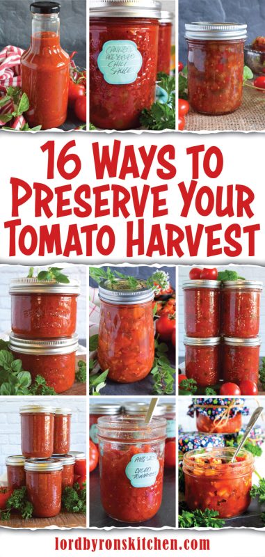If you're a homesteader who enjoys growing a bountiful harvest of tomatoes every summer in your backyard garden, you may find yourself with more tomatoes than you know what to do with!  This happens to me every summer!  Here are 16 Ways to Preserve Your Tomato Harvest that will have you eating fresh-tasting tomatoes throughout the winter. #preserved #tomatoes #fresh #canning #waterbath