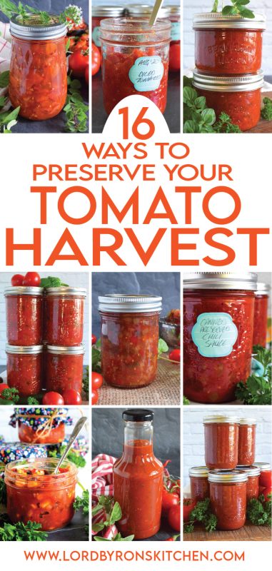 If you're a homesteader who enjoys growing a bountiful harvest of tomatoes every summer in your backyard garden, you may find yourself with more tomatoes than you know what to do with!  This happens to me every summer!  Here are 16 Ways to Preserve Your Tomato Harvest that will have you eating fresh-tasting tomatoes throughout the winter. #preserved #tomatoes #fresh #canning #waterbath
