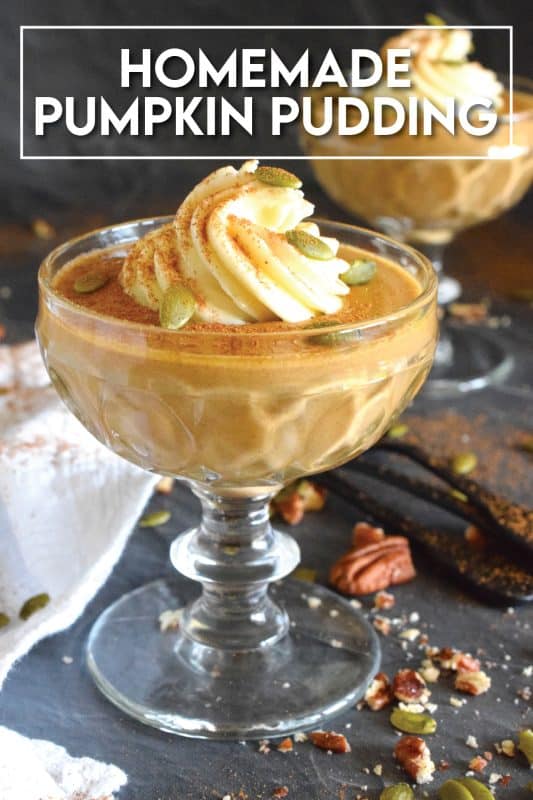 A simple dessert of homemade pudding is a classic and reminds me so much of growing up in the 80s! This Homemade Pumpkin Pudding comes together in just fifteen minutes. Spoon the cooked pudding mixture into your favourite serving vessels and chill until ready to enjoy! #pumpkin #pudding #homemade #pumpkinspice #pumpkinpuree