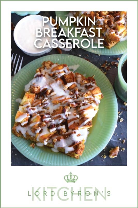 For me, the ultimate comfort food is a casserole. To make it even more comforting, add the warming and cozy flavours of pumpkin spice with pumpkin puree to this Pumpkin Breakfast Casserole! Prepared the night before, brioche bread is layered with chopped pecans and soaked in a pumpkin-infused custard made with cream, maple syrup, and vanilla. Comfort food doesn't get any better than that! #pumpkinspice #casserole #breakfast #brioche #frenchtoast #custard