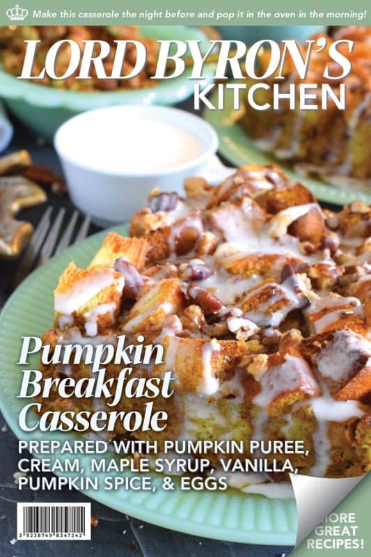 For me, the ultimate comfort food is a casserole. To make it even more comforting, add the warming and cozy flavours of pumpkin spice with pumpkin puree to this Pumpkin Breakfast Casserole! Prepared the night before, brioche bread is layered with chopped pecans and soaked in a pumpkin-infused custard made with cream, maple syrup, and vanilla. Comfort food doesn't get any better than that! #pumpkinspice #casserole #breakfast #brioche #frenchtoast #custard