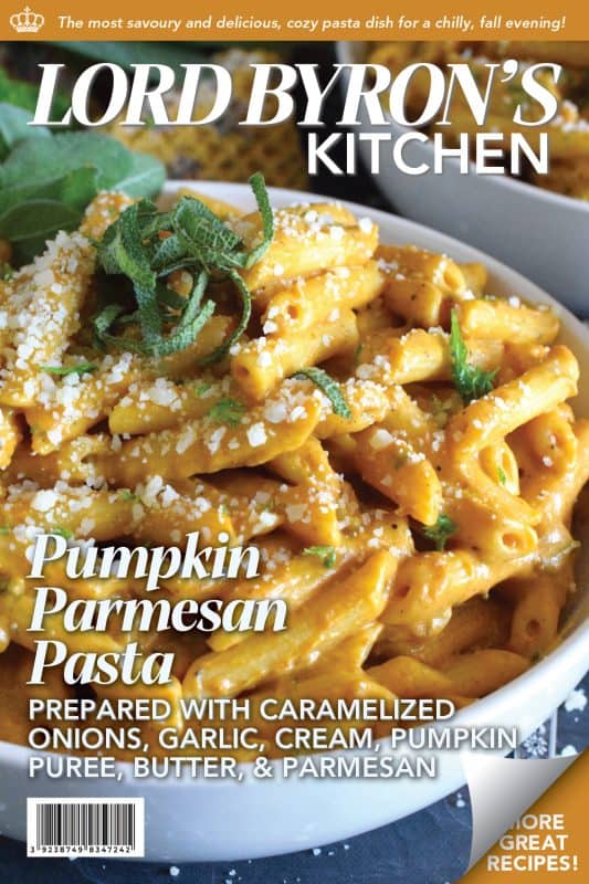 The most delicious and comforting bowl of cool weather pasta awaits! Pumpkin Parmesan Pasta is prepared with a creamy sauce made with pumpkin puree, heavy cream, sour cream, and vegetable stock. Finished with freshly grated parmesan and fresh sage, this is one pasta recipe you'll to make over and over again! #pasta #pumpkin #pumpkinpuree #pumpkinspice #pennepasta #fallrecipes