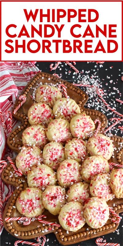 Christmastime is rushed and hurried; not everyone has time for rolling pins and chilling dough. With this Whipped Candy Cane Shortbread recipe, you can have shortbread cookies ready to eat in less than 30 minutes! And with all of that peppermint flavour, these cookies are sure to be a crowd favourite! #candycane #peppermint #shortbread #christmas #cookies