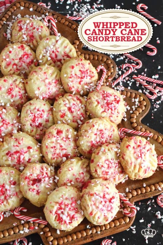 Christmastime is rushed and hurried; not everyone has time for rolling pins and chilling dough. With this Whipped Candy Cane Shortbread recipe, you can have shortbread cookies ready to eat in less than 30 minutes! And with all of that peppermint flavour, these cookies are sure to be a crowd favourite! #candycane #peppermint #shortbread #christmas #cookies