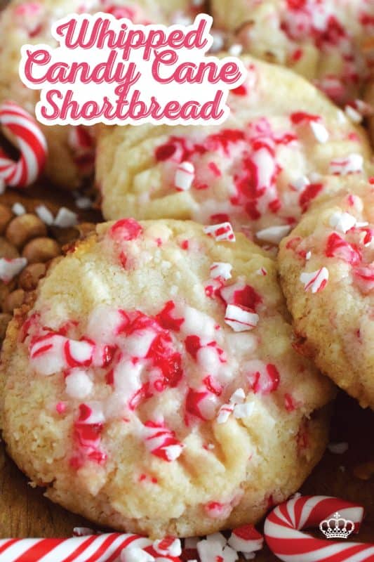 Christmastime is rushed and hurried; not everyone has time for rolling pins and chilling dough. With this Whipped Candy Cane Shortbread recipe, you can have shortbread cookies ready to eat in less than 30 minutes! And with all of that peppermint flavour, these cookies are sure to be a crowd favourite! #candycane #peppermint #shortbread #christmas #cookies