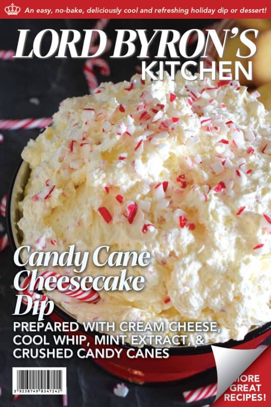Prepared with cream cheese, cool whip, peppermint extract, and crushed candy canes, this Candy Cane Cheesecake Dip is a deliciously cool and refreshing appetizer or dessert idea! Serve with your favourite dippers like chocolate graham crackers, pretzels, vanilla wafers, or Oreos! #candycane #peppermint #dessert #dip #christmas #holidays #nobake