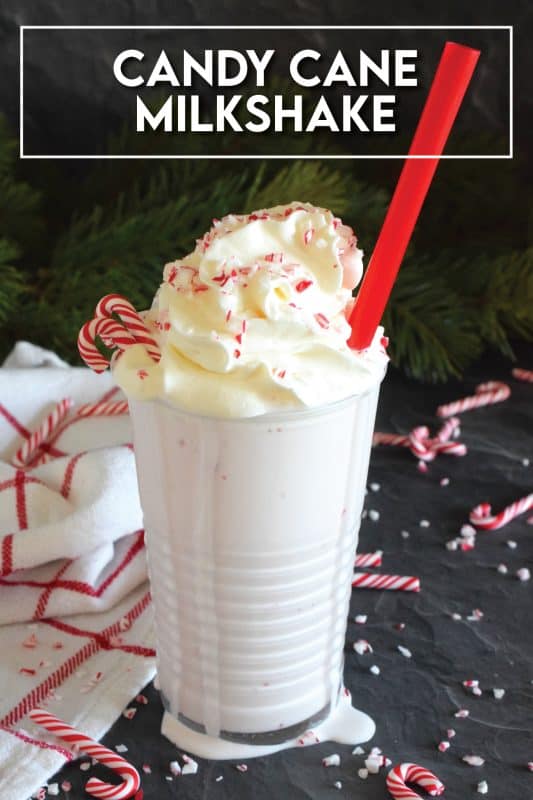 One doesn't often think about a cold beverage in the cooler months, but who could resist this Creamy Candy Cane Milkshake when it tastes so great and looks so good!? These are so easy to make! Top with whipped cream and crushed candy canes to add some festive flair! #milkshake #candycane #peppermint #christmas