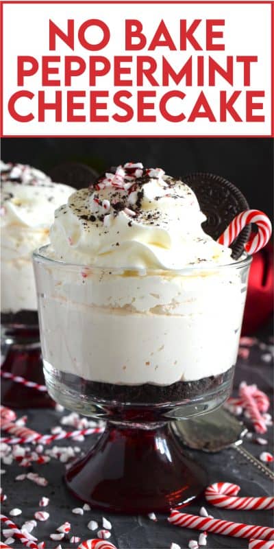 No-Bake Peppermint Cheesecake is a darlingly delectable treat fit for any occasion, but it just might be better suited for Christmas when candy canes are readily available and easy to source! If you’re hosting a dinner party this holiday season, this dessert can be prepared a day in advance, freeing up your valuable time! #peppermint #nobake #cheesecake #candycanes #oreos