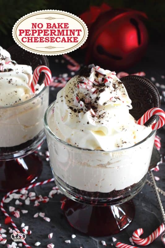 No-Bake Peppermint Cheesecake is a darlingly delectable treat fit for any occasion, but it just might be better suited for Christmas when candy canes are readily available and easy to source! If you’re hosting a dinner party this holiday season, this dessert can be prepared a day in advance, freeing up your valuable time! #peppermint #nobake #cheesecake #candycanes #oreos