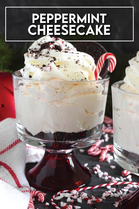 No-Bake Peppermint Cheesecake is a darlingly delectable treat fit for any occasion, but it just might be better suited for Christmas when candy canes are readily available and easy to source! If you’re hosting a dinner party this holiday season, this dessert can be prepared a day in advance, freeing up your valuable time! #peppermint #nobake #cheesecake #candycanes #oreos