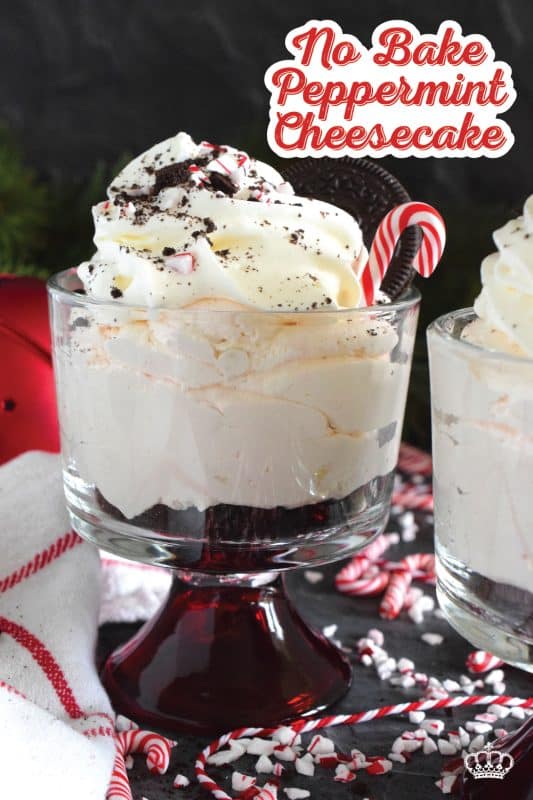 No-Bake Peppermint Cheesecake is a darlingly delectable treat fit for any occasion, but it just might be better suited for Christmas when candy canes are readily available and easy to source! If you’re hosting a dinner party this holiday season, this dessert can be prepared a day in advance, freeing up your valuable time! #peppermint #nobake #cheesecake #candycanes #oreos
